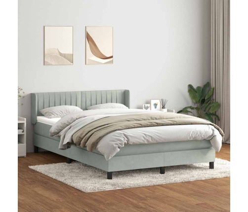 Cama box spring con colchón terciopelo gris claro 140x220 cm