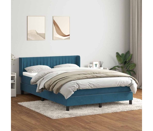 Cama box spring con colchón terciopelo azul oscuro 140x220 cm