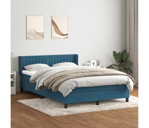 Cama box spring con colchón terciopelo azul oscuro 160x220 cm