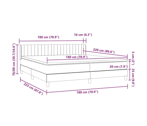 Cama box spring con colchón terciopelo gris claro 180x220 cm