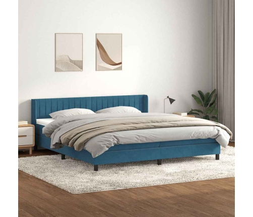 Cama box spring con colchón terciopelo azul oscuro 180x220 cm