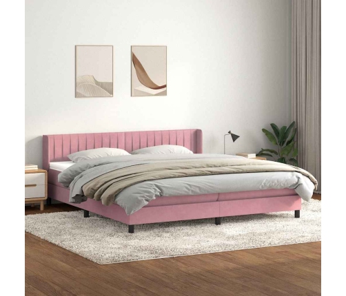 Cama box spring con colchón terciopelo rosa 180x220 cm