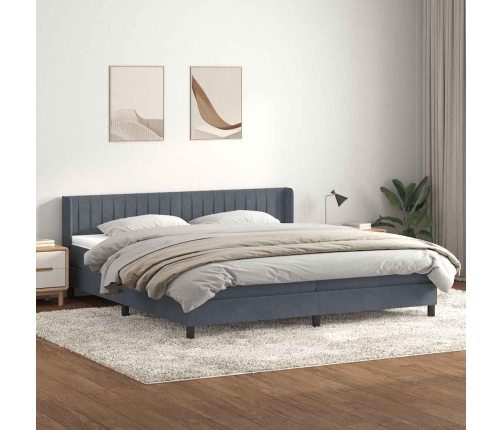 Cama box spring con colchón terciopelo gris oscuro 200x220 cm