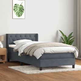 Cama box spring con colchón terciopelo gris oscuro 80x210 cm