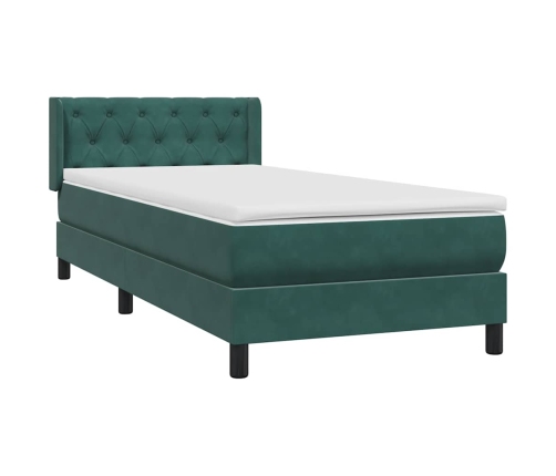 Cama box spring con colchón terciopelo verde oscuro 80x210 cm