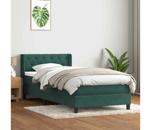 Cama box spring con colchón terciopelo verde oscuro 80x210 cm