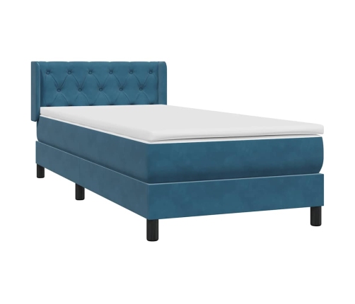 Cama box spring con colchón terciopelo azul oscuro 80x210 cm