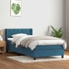 Cama box spring con colchón terciopelo azul oscuro 80x210 cm