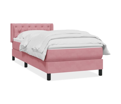 Cama box spring con colchón terciopelo rosa 80x210 cm