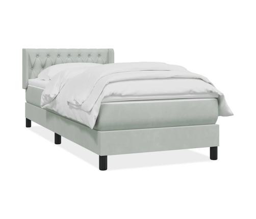 Cama box spring con colchón terciopelo gris claro 90x210 cm