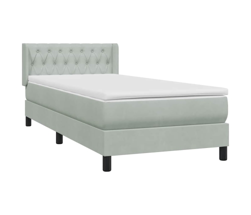 Cama box spring con colchón terciopelo gris claro 90x210 cm