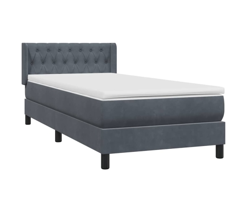 Cama box spring con colchón terciopelo gris oscuro 90x210 cm