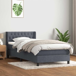 Cama box spring con colchón terciopelo gris oscuro 90x210 cm