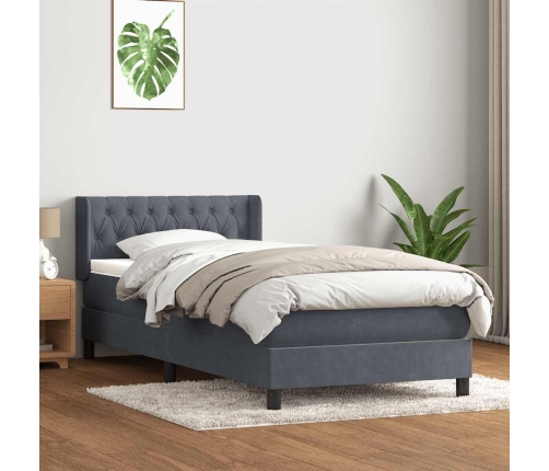 Cama box spring con colchón terciopelo gris oscuro 90x210 cm