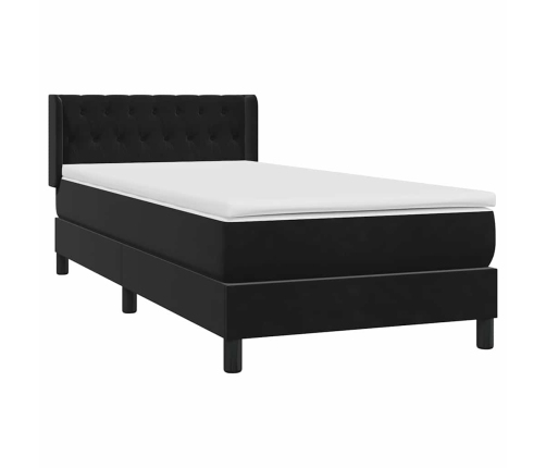 Cama box spring con colchón cuero sintético negro 90x210 cm