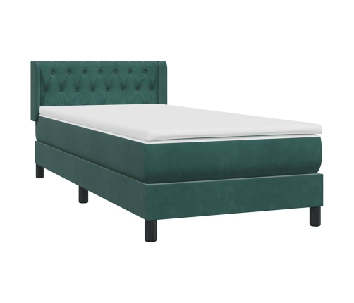 Cama box spring con colchón terciopelo verde oscuro 90x210 cm