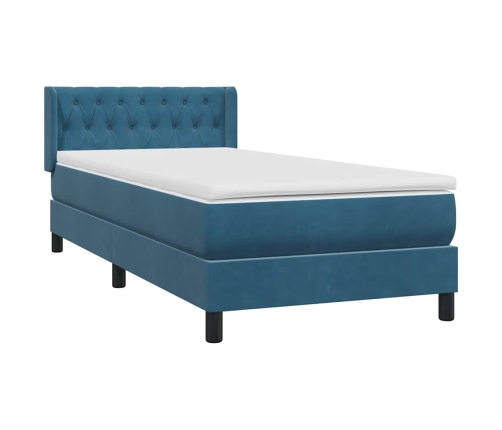 Cama box spring con colchón terciopelo azul oscuro 90x210 cm