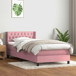 Cama box spring con colchón terciopelo rosa 90x210 cm