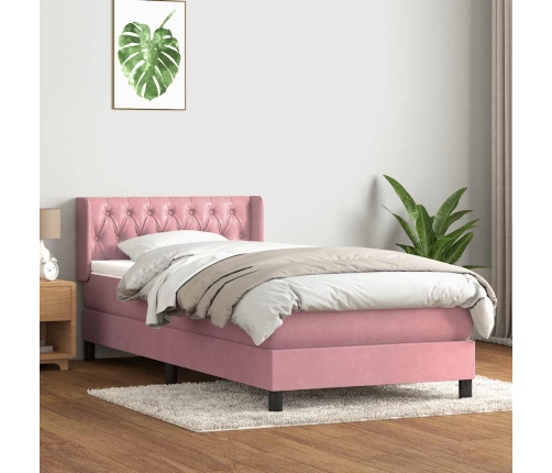 Cama box spring con colchón terciopelo rosa 90x210 cm