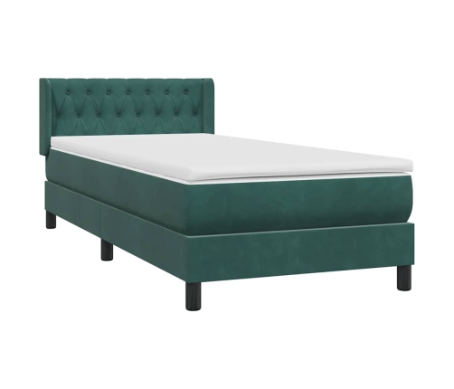 Cama box spring con colchón terciopelo verde oscuro 100x210 cm