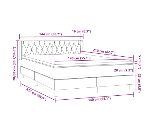 Cama box spring con colchón terciopelo gris oscuro 140x210 cm