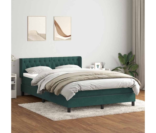 Cama box spring con colchón terciopelo verde oscuro 140x210 cm