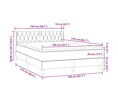 Cama box spring con colchón terciopelo azul oscuro 140x210 cm