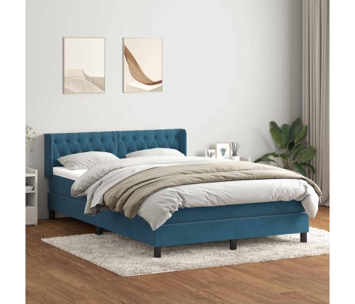 Cama box spring con colchón terciopelo azul oscuro 160x210 cm