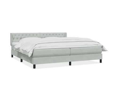 Cama box spring con colchón terciopelo gris claro 180x210 cm