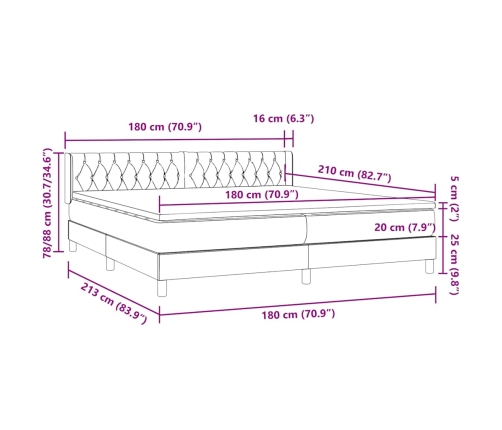 Cama box spring con colchón terciopelo gris claro 180x210 cm