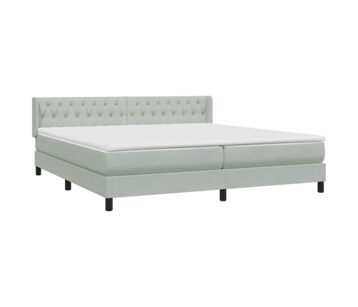 Cama box spring con colchón terciopelo gris claro 180x210 cm