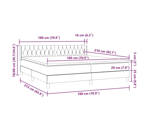 Cama box spring con colchón terciopelo negro 180x210 cm