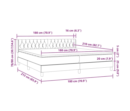 Cama box spring con colchón terciopelo azul oscuro 180x210 cm