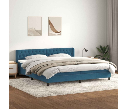 Cama box spring con colchón terciopelo azul oscuro 180x210 cm