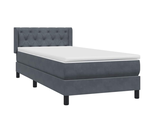 Cama box spring con colchón terciopelo gris oscuro 80x220 cm