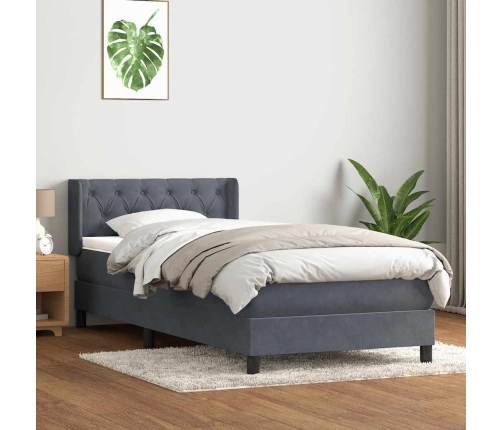 Cama box spring con colchón terciopelo gris oscuro 80x220 cm