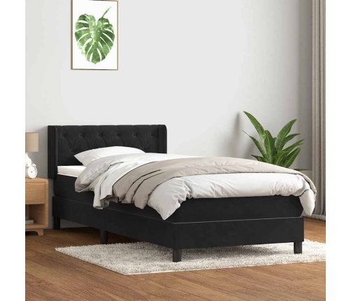 Cama box spring con colchón cuero sintético negro 80x220 cm