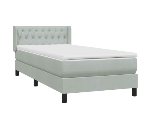 Cama box spring con colchón terciopelo gris claro 90x220 cm