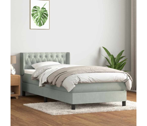 Cama box spring con colchón terciopelo gris claro 90x220 cm