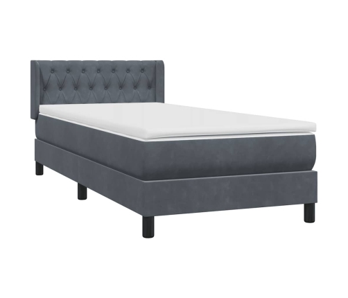 Cama box spring con colchón terciopelo gris oscuro 90x220 cm