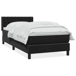 Cama box spring con colchón terciopelo negro 90x220 cm