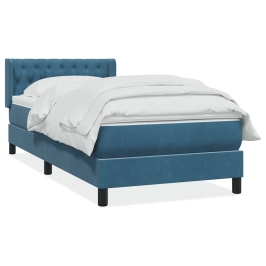 Cama box spring con colchón terciopelo azul oscuro 90x220 cm