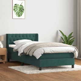 Cama box spring con colchón terciopelo verde oscuro 100x220 cm