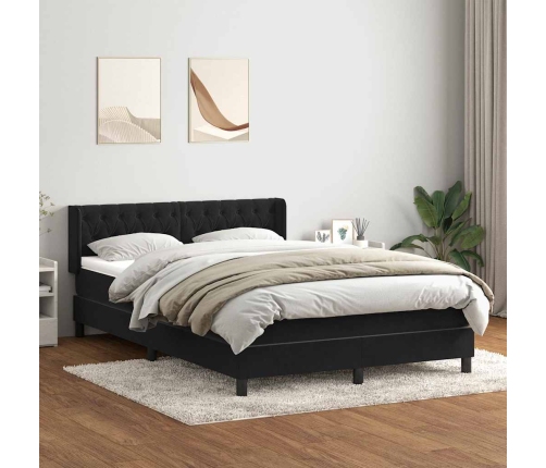 Cama box spring con colchón terciopelo negro 160x220 cm