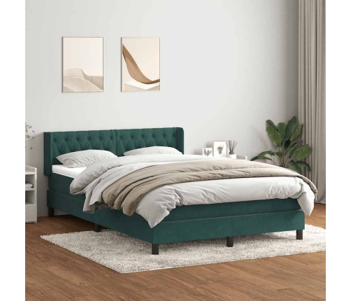 Cama box spring con colchón terciopelo verde oscuro 160x220 cm