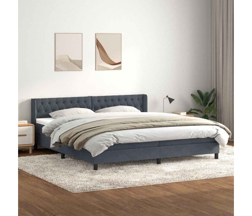 Cama box spring con colchón terciopelo gris oscuro 180x220 cm