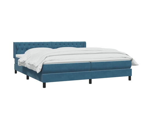 Cama box spring con colchón terciopelo azul oscuro 180x220 cm