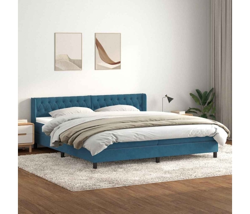 Cama box spring con colchón terciopelo azul oscuro 180x220 cm