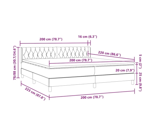 Cama box spring con colchón terciopelo azul oscuro 200x220 cm