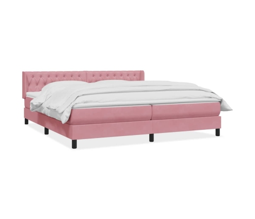 Cama box spring con colchón terciopelo rosa 200x220 cm